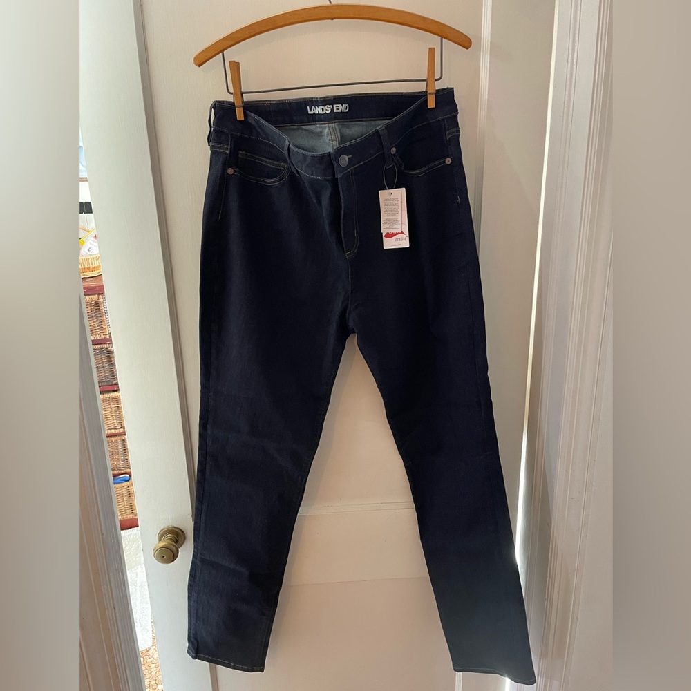 Lands End Mid Rise Curvy Skinny Jeans size 16x 32 Deepest Indigo